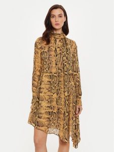 Sisley Sukienka koszulowa 4YBMLV065 Brązowy Regular Fit. Brązowe kombinezony Sisley, bez wzorów, z wiskozy, bez kołnierzyka, bez ramiączek, koszulowe. Za 309,99 zł.
