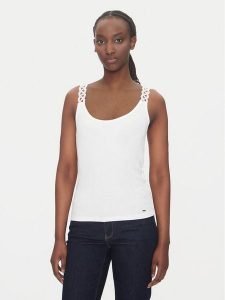 Morgan Top 251-DOUBI Biały Slim Fit. Białe topy Morgan, m, bez wzorów, z wiskozy, bez kołnierzyka, bez ramiączek. Za 79,99 zł.