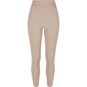 Legginsy Damskie Z Dzianiny Prążkowanej. Brązowe legginsy Urban Classics, bez wzorów, z dzianiny. Za 153,99 zł.