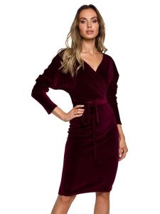 Made of emotion Sukienka w kolorze bordowym rozmiar: XXL. Czerwone sukienki Made Of Emotion, xxl, bez wzorów, bez kołnierzyka, bez ramiączek, midi, kopertowe. Za 158,47 zł.