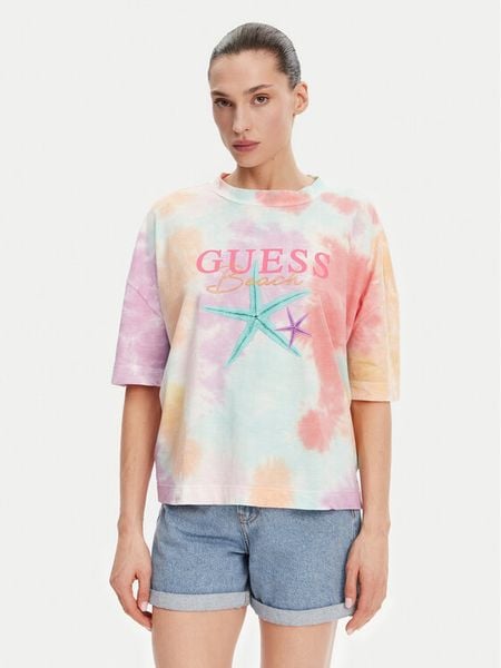 Guess T-Shirt E5GI00 K8G01 Kolorowy Oversize. T-shirty Guess, xs, z aplikacjami, z bawełny, bez kołnierzyka, bez ramiączek. Za 119,99 zł.