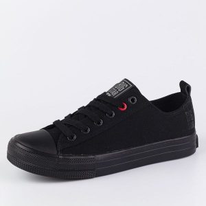 Czarne trampki damskie Big Star Jj274003. Czarne trampki Big Star, bez wzorów, z tkaniny, bez zapięcia. Za 125,80 zł.