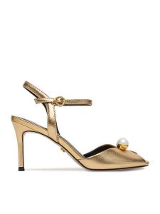 GINO ROSSI Sandały CEO-ROSE-LT2090-2-N Złoty. Żółte sandały Gino Rossi, bez wzorów, ze skóry, bez obcasa, na szpilce, bez zapięcia. Za 429,99 zł.