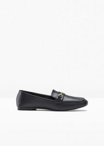 Półbuty loafersy. Czarne balerinki bonprix, bez wzorów, bez obcasa, bez zapięcia. Za 99,99 zł.