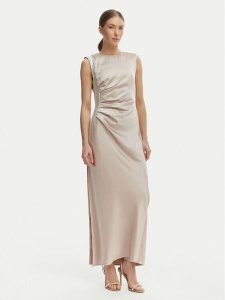 Rinascimento Sukienka wieczorowa CFC0127548003 Beżowy Regular Fit. Brązowe sukienki Rinascimento, l, bez wzorów, z syntetyku, wizytowe, bez kołnierzyka, bez ramiączek. Za 679,99 zł.