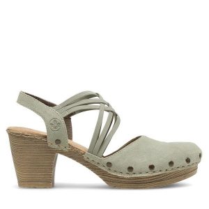 Sandały Rieker. Zielone sandały Rieker, bez wzorów, bez obcasa, na słupku, bez zapięcia. Za 259,99 zł.