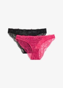 Figi mini z koronki (2 pary). Czerwone figi bonprix, bez wzorów, z koronki. Za 27,98 zł.