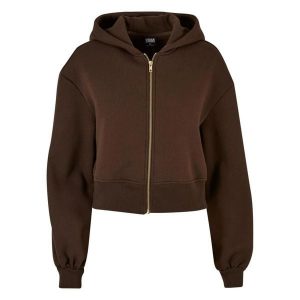 Krótka Bluza Damska Z Kapturem Zapinana Na Zamek Błyskawiczny. Brązowe bluzy Urban Classics, xl, bez wzorów, z kapturem. Za 204,99 zł.