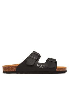 Pepe Jeans Klapki PLS90638 Czarny. Czarne klapki Pepe Jeans, bez wzorów, z jeansu, bez obcasa. Za 179,99 zł.