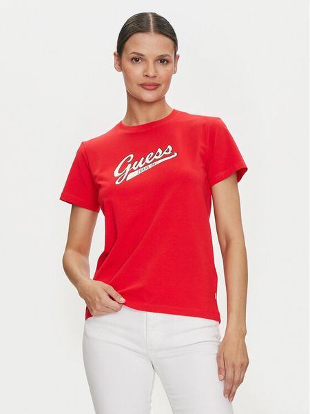 Guess Jeans T-Shirt W4YI13 J1314 Czerwony Regular Fit. Czerwone t-shirty Guess Jeans, xs, z aplikacjami, z bawełny, bez kołnierzyka, bez ramiączek. Za 79,99 zł.