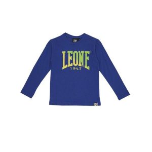 Koszulka z bawełna na outdoor na co dzień. Niebieskie bluzki LEONE 1947 APPAREL, bez wzorów, z bawełny, sportowe, bez kołnierzyka, bez ramiączek. W wyprzedaży za 55,90 zł.