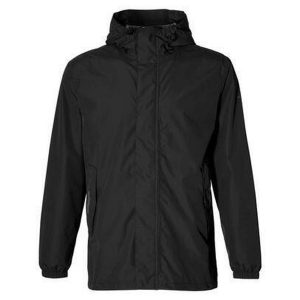 Rowerowa kurtka przeciwdeszczowa Hoga unisex, kruczoczarna. Czarne kurtki BASIL, bez wzorów, z materiału, bez kaptura. Za 419,90 zł.