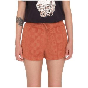 Spodenki turystyczne damskie Volcom Sunny Wild Terry. Brązowe szorty Volcom, bez wzorów, z bawełny. W wyprzedaży za 115,00 zł.