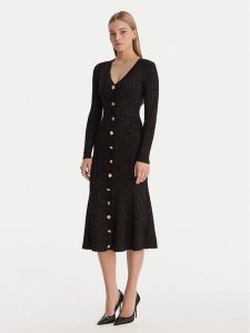 Guess Sukienka dzianinowa W6RK02 Z3700 Czarny Regular Fit. Czarne sukienki Guess, l, z aplikacjami, z dzianiny, bez kołnierzyka, bez ramiączek. Za 659,99 zł.