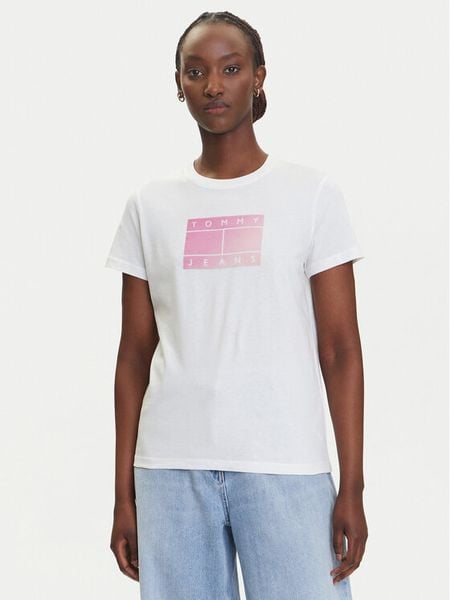 Tommy Jeans T-Shirt Gradient Flag DW0DW20905 Biały Regular Fit. Białe t-shirty Tommy Jeans, l, bez wzorów, z bawełny, bez kołnierzyka, bez ramiączek. Za 139,99 zł.