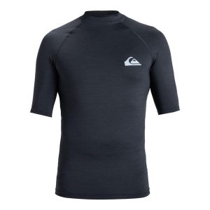 Koszulka Quiksilver Everyday SS Rashguard UPF 50 Dark Navy Heather 2024. Niebieskie bluzki Quiksilver, s, bez wzorów, z elastanu, sportowe, bez kołnierzyka, bez ramiączek. Za 139,99 zł.