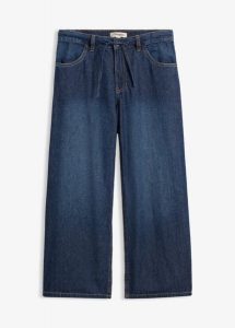 Jeansy z szerokimi nogawkami, cropped. Niebieskie jeansy bonprix, bez wzorów, z jeansu. Za 147,99 zł.