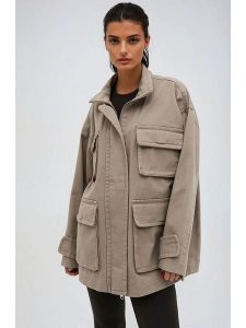 Monki Kurtka koszulowa w kolorze szarobrązowym rozmiar: S. Brązowe kurtki Monki, s, bez wzorów, bez kaptura. Za 43,37 zł.