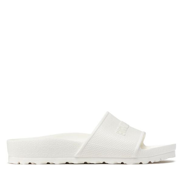 Klapki Birkenstock. Białe klapki Birkenstock, bez wzorów, bez obcasa. Za 199,99 zł.