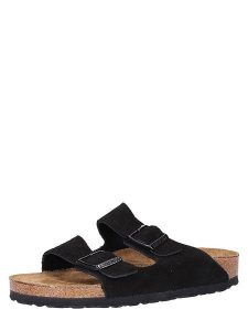 Birkenstock Skórzane klapki "Arizona" w kolorze czarnym rozmiar: 38. Czarne klapki Birkenstock, bez wzorów, ze skóry, z otwartym noskiem, bez obcasa. Za 372,01 zł.