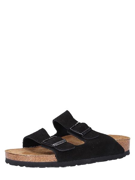 Birkenstock Skórzane klapki "Arizona" w kolorze czarnym rozmiar: 37. Czarne klapki Birkenstock, bez wzorów, ze skóry, z otwartym noskiem, bez obcasa. Za 372,01 zł.