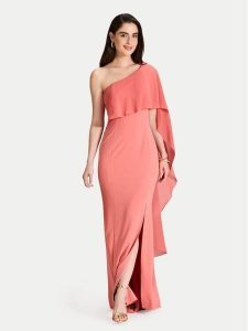 Swing Sukienka wieczorowa 5AJ03500 Koralowy Regular Fit. Pomarańczowe sukienki Swing, bez wzorów, z syntetyku, wizytowe, bez kołnierzyka, bez ramiączek. Za 659,99 zł.