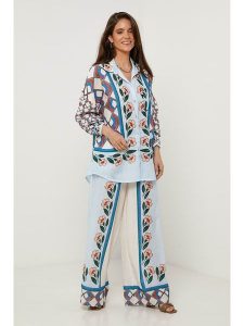 Lin Passion Lniana koszula w kolorze błękitno-białym rozmiar: 38/40. Niebieskie koszule Lin Passion, bez wzorów, ze lnu, bez kołnierzyka, bez ramiączek. Za 152,99 zł.