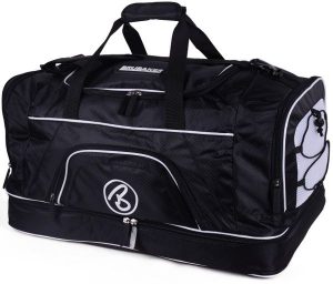 BRUBAKER torba sportowa 52 L - z przegrodą na mokre rzeczy i buty - czarna. Białe torby podróżne i sportowe X2, bez wzorów, z materiału, na ramię, duże. Za 188,99 zł.