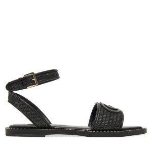 Sandały Guess. Czarne sandały Guess, z aplikacjami, bez obcasa, na płaskiej podeszwie, bez zapięcia. Za 279,99 zł.