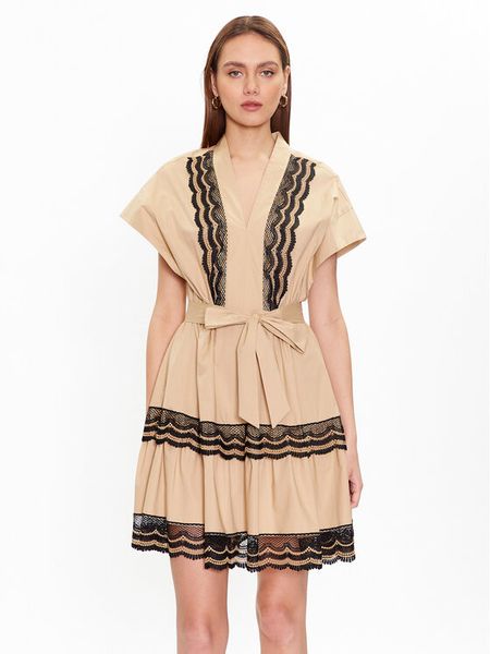 TWINSET Sukienka letnia 231TT2123 Beżowy Regular Fit. Brązowe sukienki Twinset, na lato, bez wzorów, z bawełny, bez kołnierzyka, bez ramiączek. Za 619,99 zł.