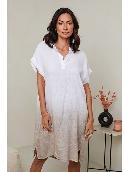 Le Monde du Lin Lniana sukienka w kolorze biało-beżowym rozmiar: 40/42. Białe sukienki Le Monde du Lin, bez wzorów, ze lnu, klasyczne, bez kołnierzyka, bez ramiączek, midi. Za 174,43 zł.