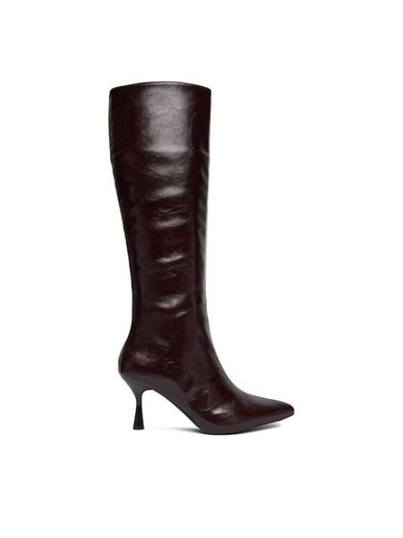 JENNY Kozaki CEO-3A9851-6 Bordowy. Czerwone kozaki Jenny, bez wzorów, z materiału, bez obcasa, na szpilce, bez zapięcia. Za 229,99 zł.