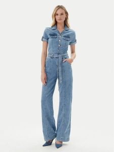 Guess Kombinezon W5GD1B D5O90 Niebieski Regular Fit. Niebieskie kombinezony Guess, xs, z aplikacjami, z bawełny, bez kołnierzyka, bez ramiączek. Za 469,99 zł.