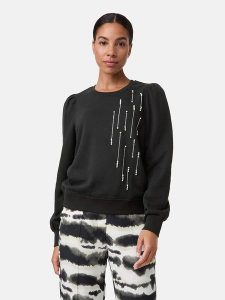 TAIFUN Bluza w kolorze czarnym rozmiar: 36. Czarne bluzy Taifun, z aplikacjami, bez kaptura. Za 122,96 zł.