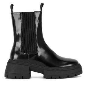Sztyblety Nine West. Czarne botki Nine West, bez wzorów, bez obcasa, na płaskiej podeszwie, bez zapięcia. Za 259,99 zł.