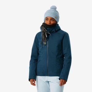 Kurtka narciarska damska Wedze 500. Niebieskie kurtki sportowe WED'ZE, na zimę, s, bez wzorów, z materiału, bez kaptura, narciarskie. W wyprzedaży za 299,99 zł.