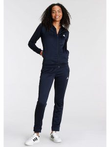 Adidas 2-częściowy strój sportowy w kolorze granatowym rozmiar: S. Niebieskie kombinezony ADIDAS, s, bez wzorów, z dresówki, sportowe, bez kołnierzyka, bez ramiączek. Za 237,17 zł.