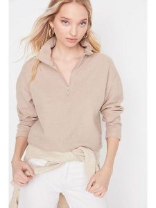 Trendyol Bluza w kolorze beżowym rozmiar: L. Brązowe bluzy Trendyol, l, bez wzorów, z bawełny, bez kaptura. Za 65,85 zł.