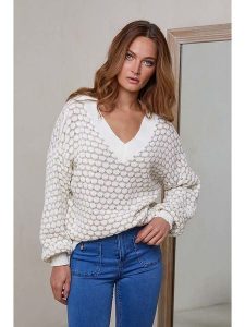 Joséfine Sweter "Beatsh" w kolorze kremowym rozmiar: M. Brązowe swetry oversize Joséfine, m, bez wzorów, bez ramiączek. Za 163,26 zł.