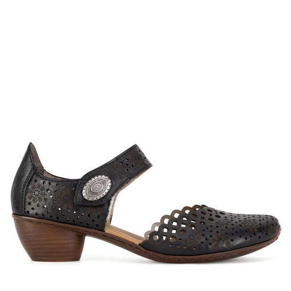 Półbuty Rieker. Czarne czółenka Rieker, bez wzorów, bez obcasa, na obcasie, bez zapięcia. Za 319,99 zł.