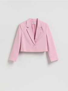 Krótka marynarka - pastelowy róż. Czerwone marynarki i żakiety Reserved, l, bez wzorów, z lyocellu. Za 159,99 zł.