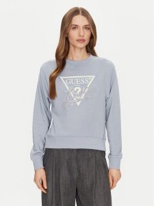 Guess Bluza W5GQ05 KB683 Niebieski Regular Fit. Niebieskie bluzy Guess, s, z aplikacjami, z bawełny, bez kaptura. Za 219,99 zł.
