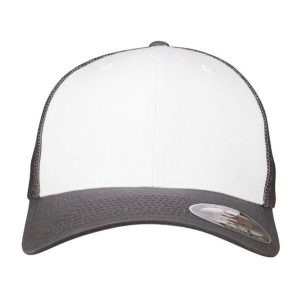 Dwukolorowa Siatkowa Czapka Z Daszkiem. Białe czapki FLEXFIT, bez wzorów. Za 94,99 zł.