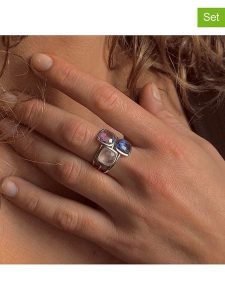 Les Petites Précieuses Srebrne pierścionki (3 szt.) z kamieniami szlachetnymi rozmiar: 56. Szare pierścionki Les Petites Précieuses, z kwarcem, srebrne. Za 320,63 zł.