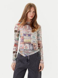 Guess Bluzka W5YP43 KBBF2 Kolorowy Slim Fit. Bluzki Guess, xxl, z aplikacjami, z syntetyku, bez kołnierzyka, bez ramiączek. Za 229,99 zł.