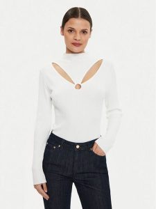 Morgan Sweter 241-MELINE Biały Slim Fit. Białe swetry klasyczne Morgan, m, z wiskozy, bez kołnierzyka. Za 229,99 zł.