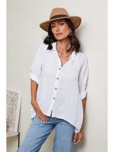 Le Monde du Lin Lniana koszula w kolorze białym rozmiar: 40/42. Białe koszule Le Monde du Lin, bez wzorów, ze lnu, bez kołnierzyka, bez ramiączek. Za 152,99 zł.