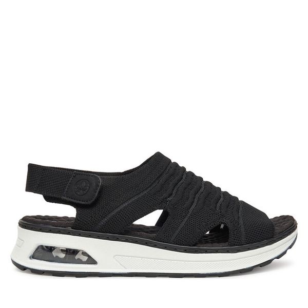 Sandały Rieker. Czarne sandały Rieker, bez wzorów, bez obcasa, na płaskiej podeszwie, bez zapięcia. Za 255,99 zł.