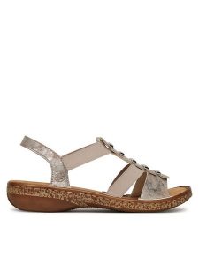 Rieker Sandały CEO-62850-90 Szary. Szare sandały Rieker, bez wzorów, ze skóry, bez obcasa, na płaskiej podeszwie, bez zapięcia. Za 299,99 zł.