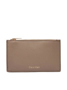 Calvin Klein Portfel Foil Logo Top Zip Cardcase LV04F1090G Beżowy. Brązowe portfele Calvin Klein, bez wzorów, ze skóry. Za 209,99 zł.